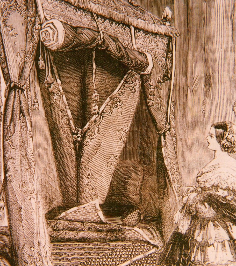 Queen Victoria with the gold and Pashmina/kani bedspread presented by Maharaja Gulab Singh - Kashmiri shawls during the dogra period