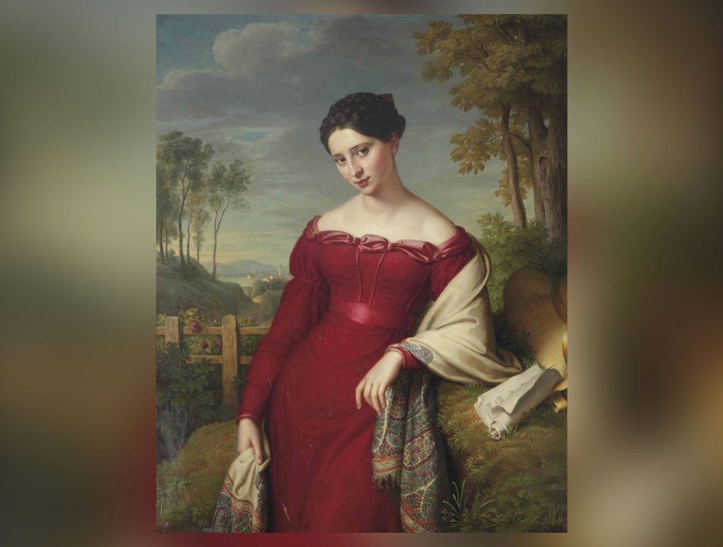 The Craze for Cashmere in 19th-century France-Young Lady in a Red Dress with a Paisley Shawl 