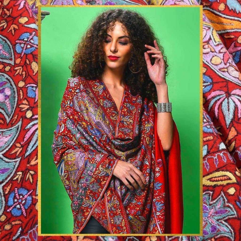 Rose Red Sozni Embroidered Handmade Pashmina Shawl