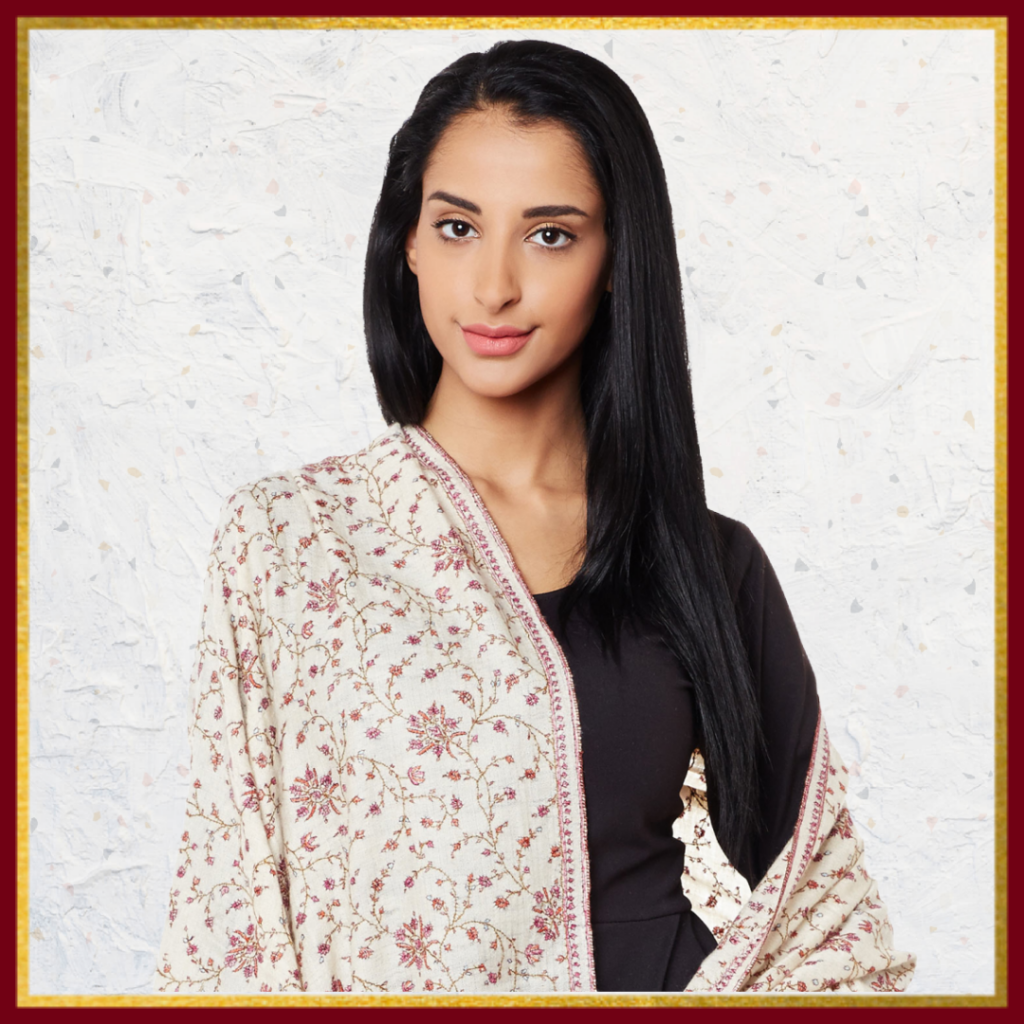 Ivory Jamawar Pashmina Shawl