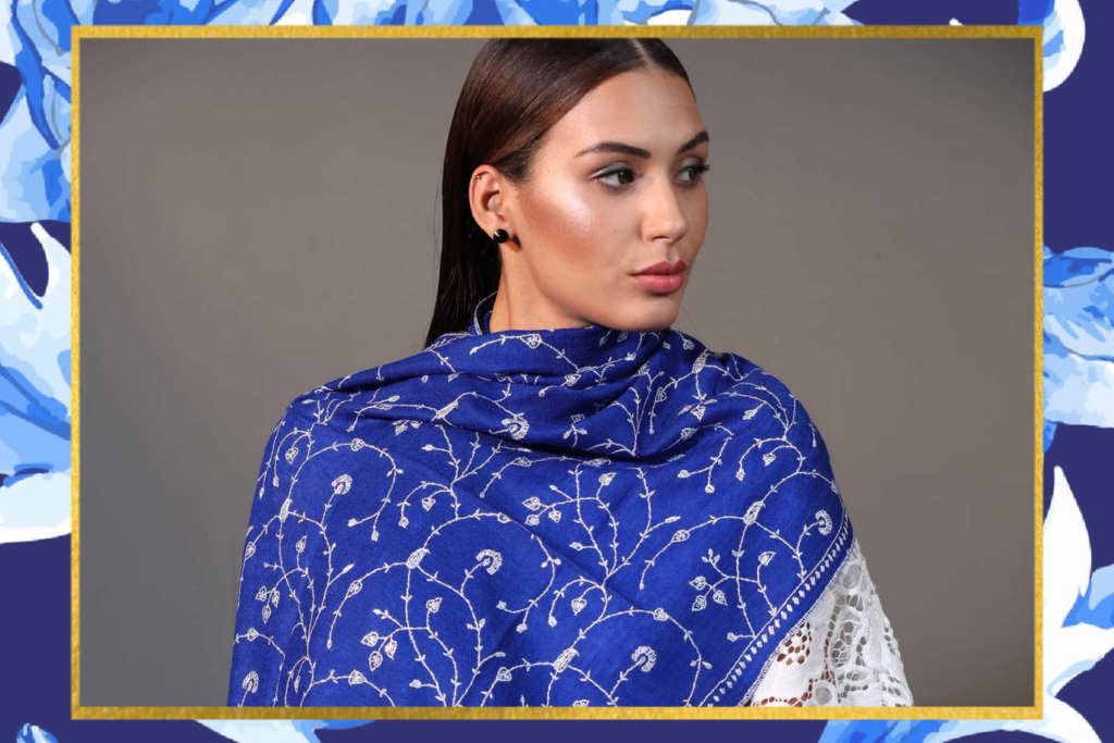 Lapis Blue Embroidered Cashmere Wrap