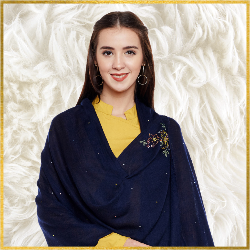 Navy Blue Cashmere Wrap with Swarovski Crystals