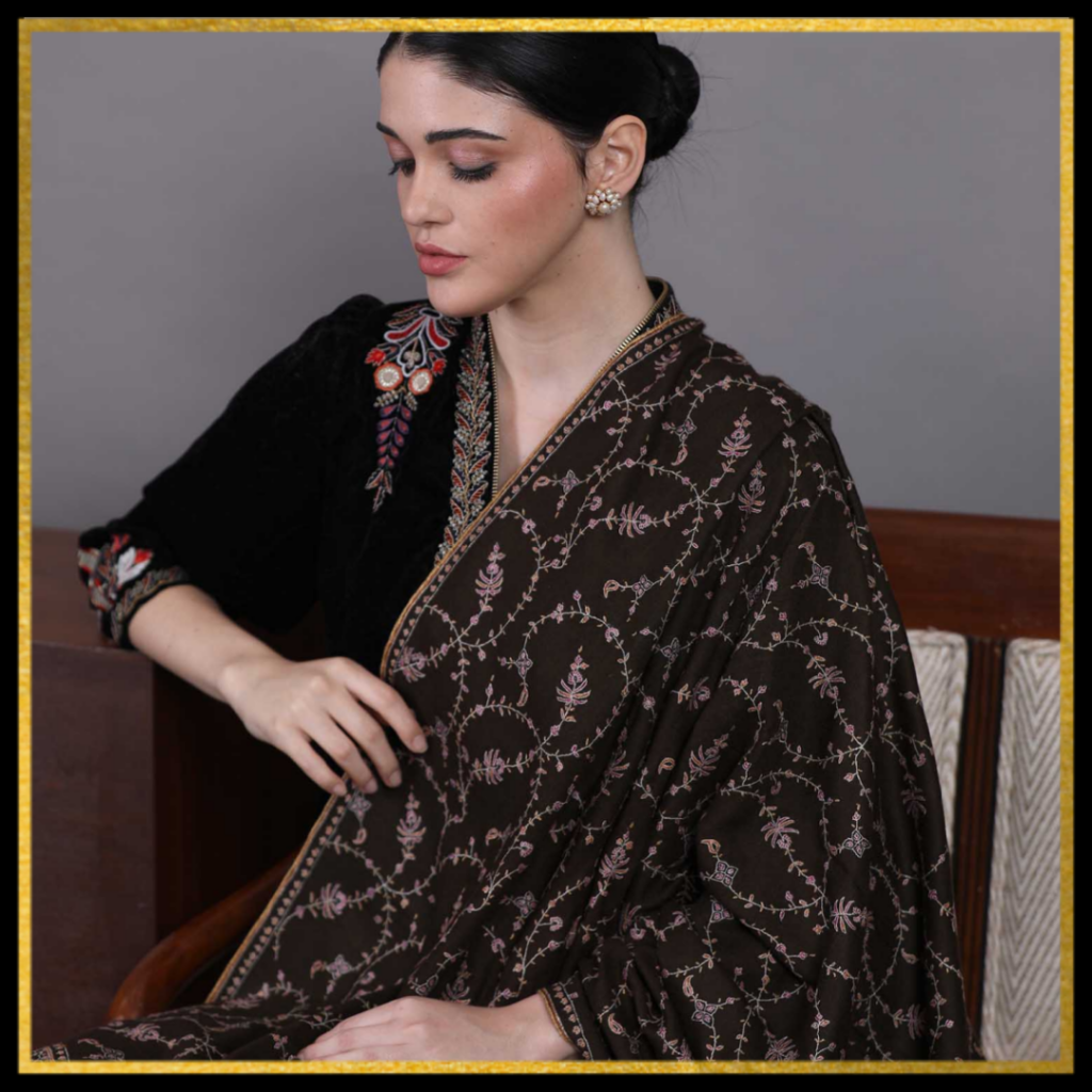 Carob Hand Embroidered Pashmina Shawl