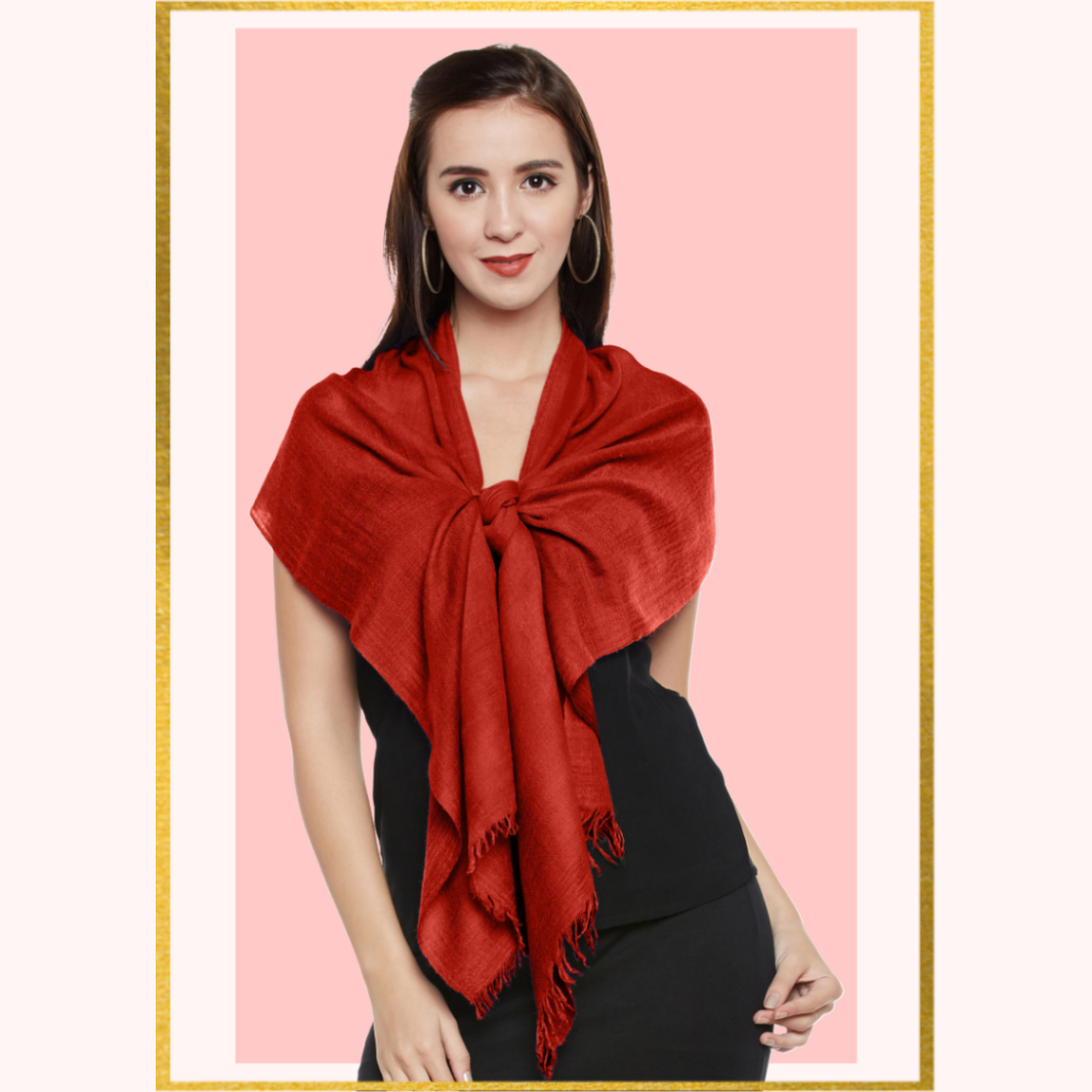 Red Cashmere Scarf in Knotted Fashion