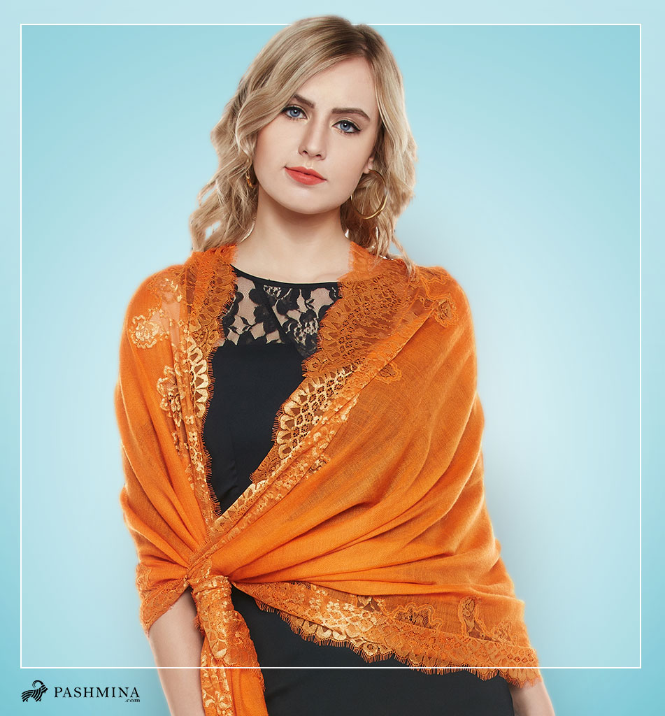 Orange Chantilly Lace Cashmere Wrap