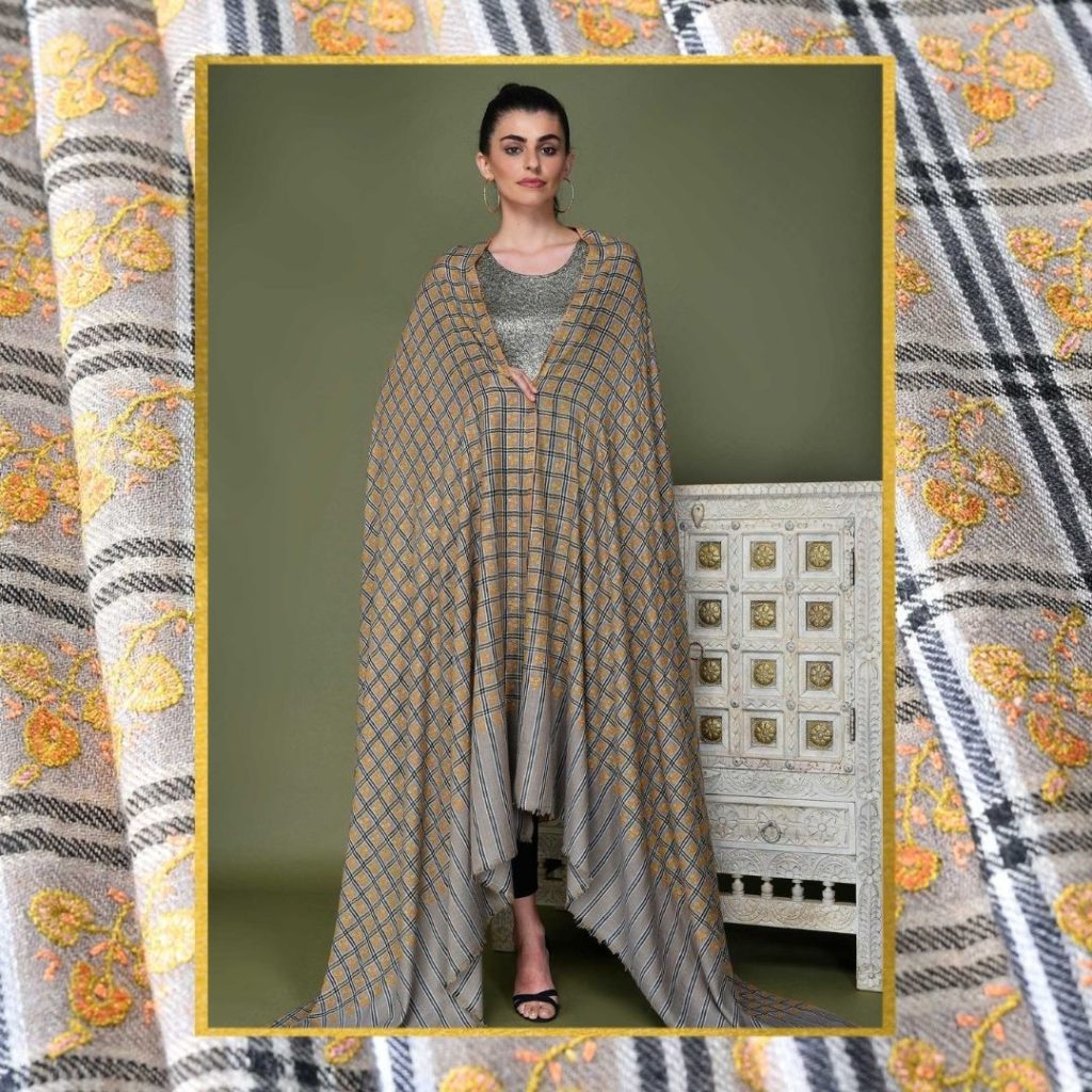Grey Gingham Handmade Pashmina Shawl