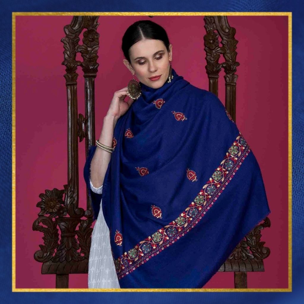 Lapis Blue Handcrafted Pashmina Shawl