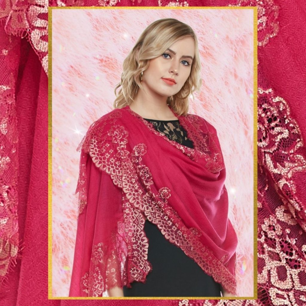 Fuchsia Chantilly Lace Cashmere Wrap