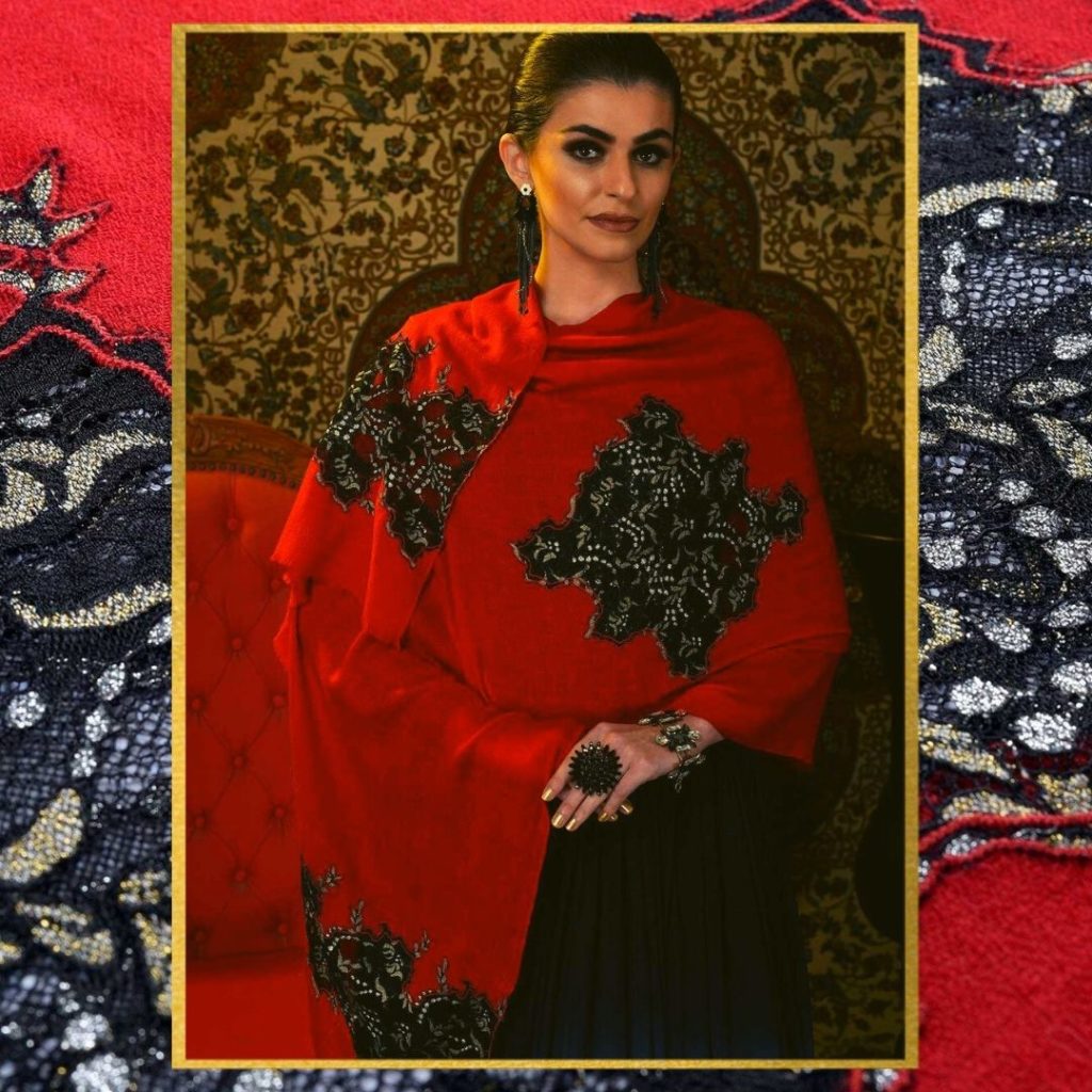 Crimson French Lace Cashmere Wrap