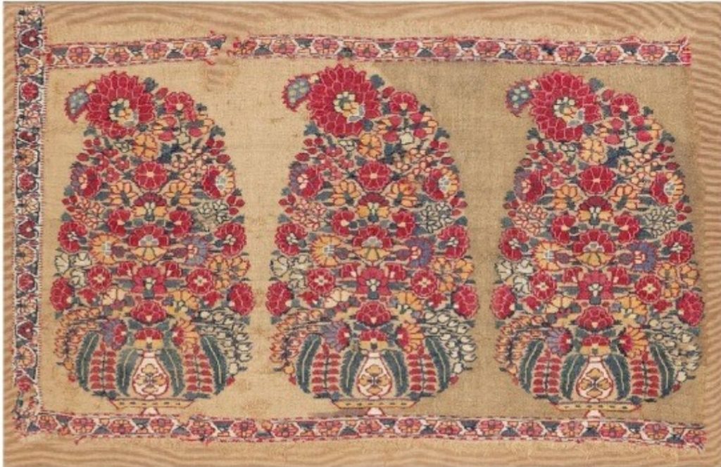 Fragment of a Kashmiri Shawl from the late 18th century on display at Ashmolean Museum, University of Oxford