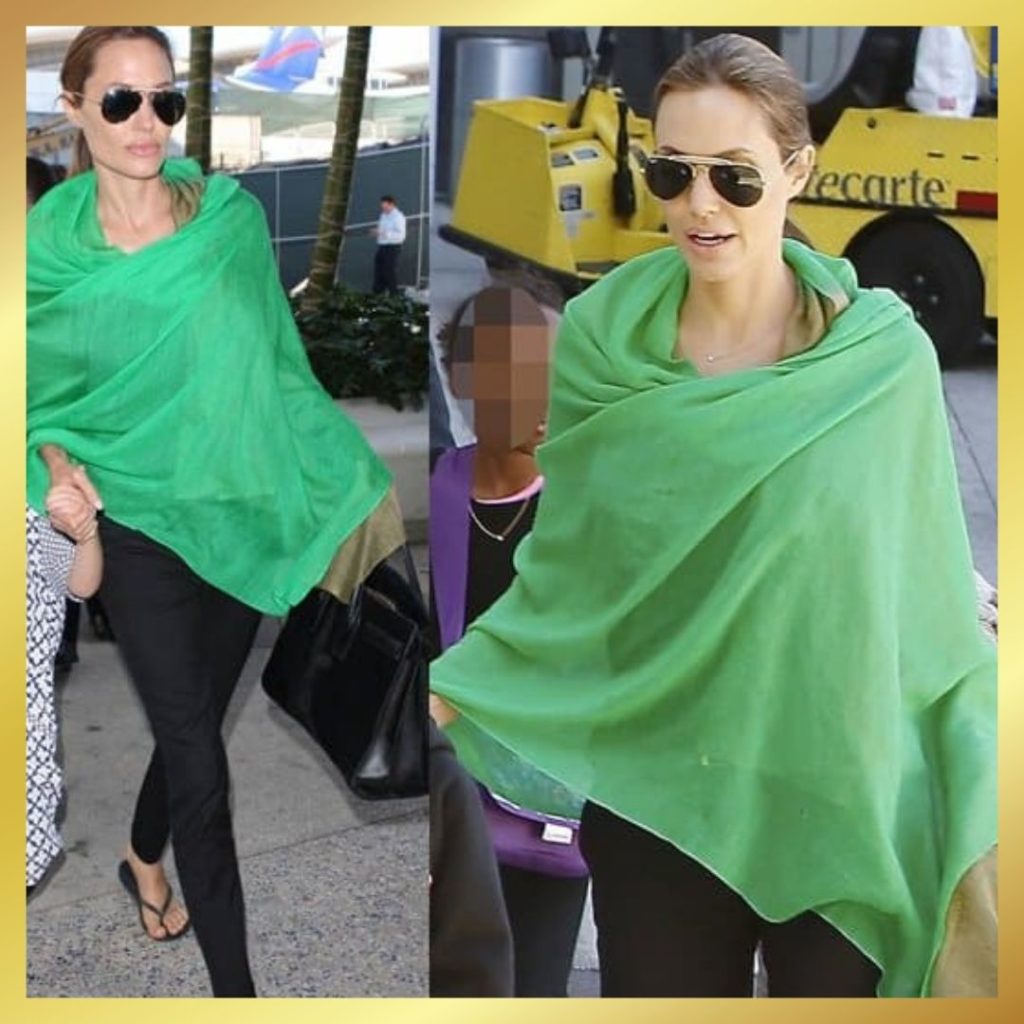 Angelina Jolie in cashmere shawl