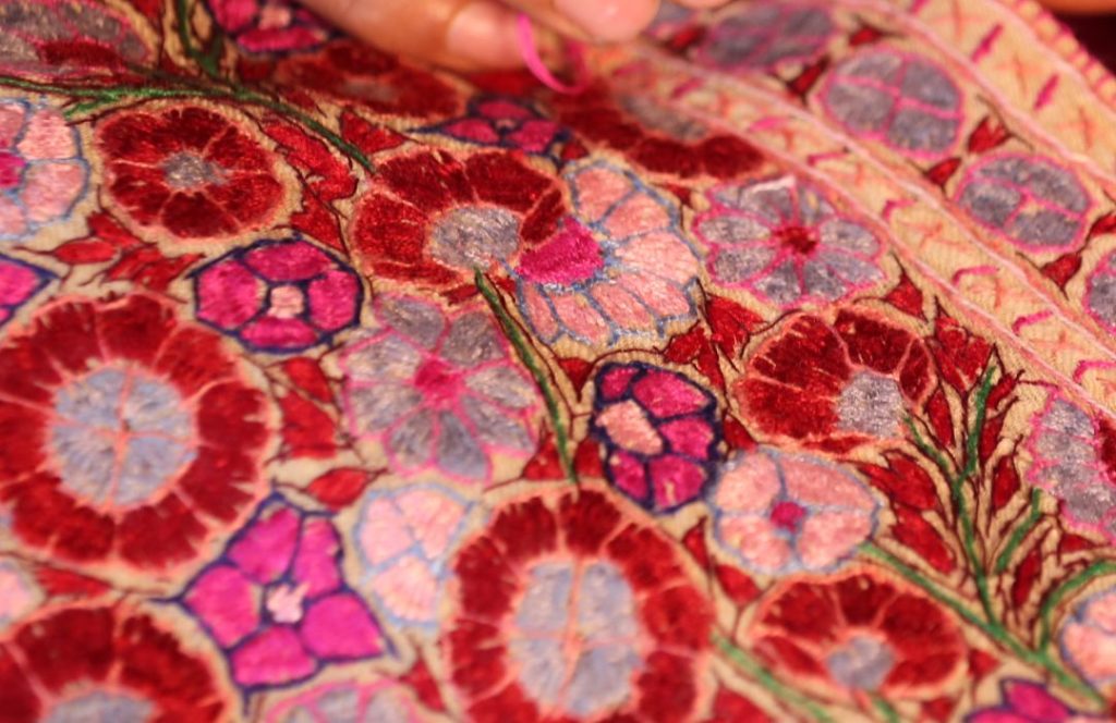 Hand embroidering Pashmina