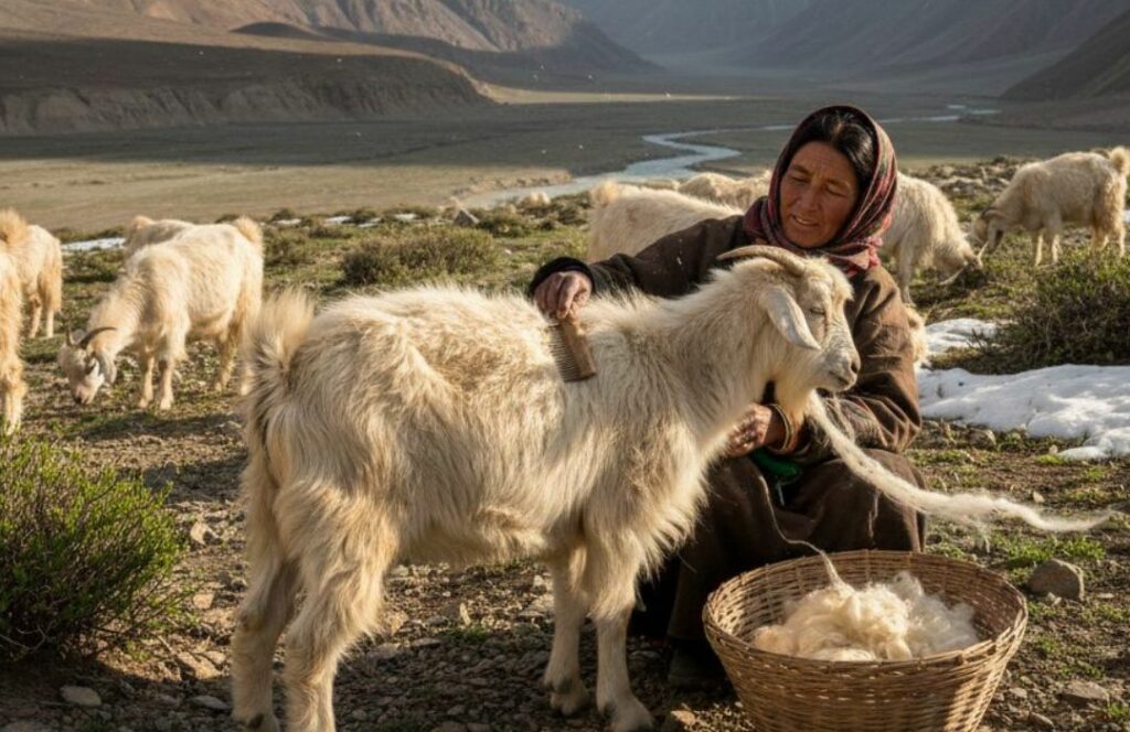 Combing the cashmere goats