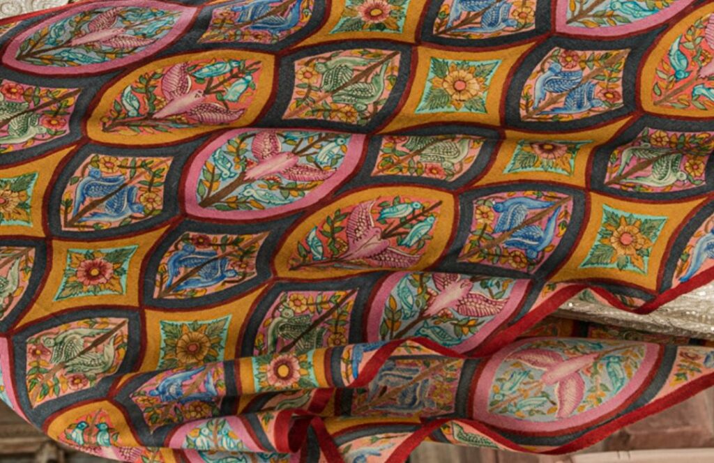 Kalamkari painting on Cashmere shawl