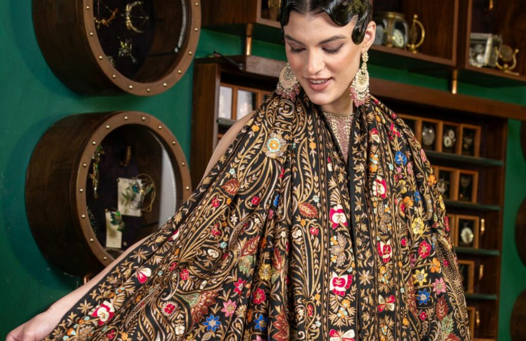 Zari embroidery embraced on Pashmina shawl